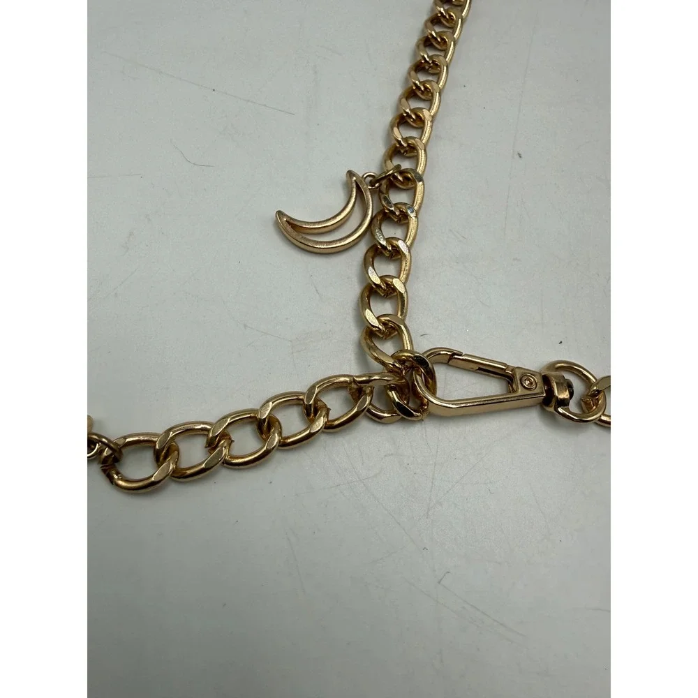 Gold Tone Celestial‎ Moon and Star Charm Chain Belt Adjustable Curb Link